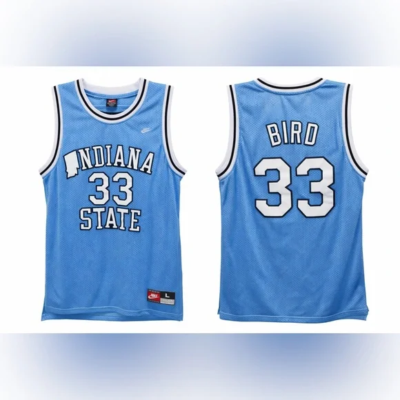 Nike Indiana State Larry Bird #33 Jersey Blue Mesh Size Large NCAA Basketball - Picture 1 of 9